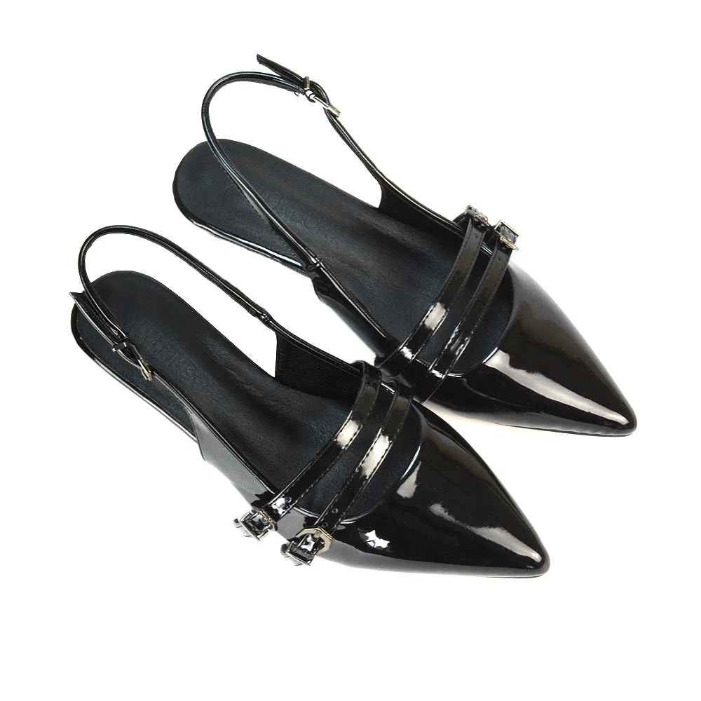 Kaden Kitten Heel Slingback Pointed Toe Buckle Strappy Court Heels in Black Patent sold by XYlondon product image thumbnail 4
