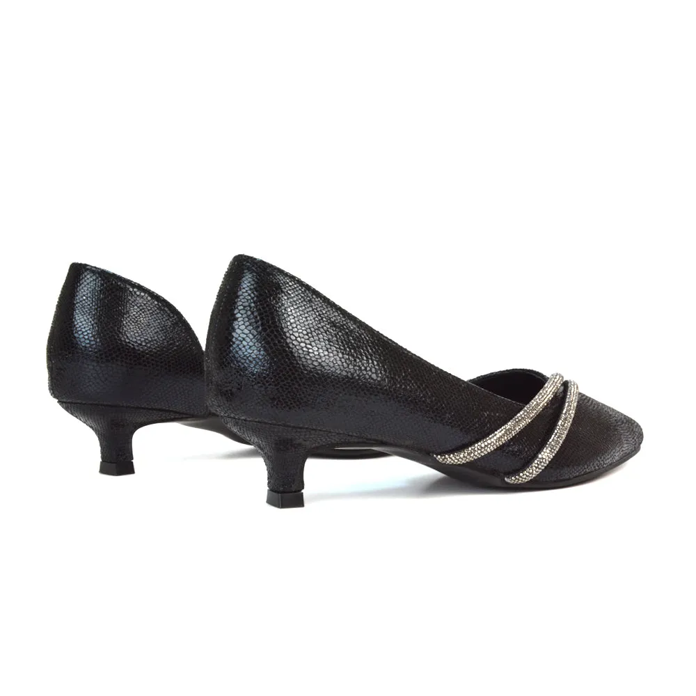 Lucie Low Kitten Heel Diamante Rhinestone Pointed Toe Court Heels in Black sold by XYlondon product image thumbnail 5