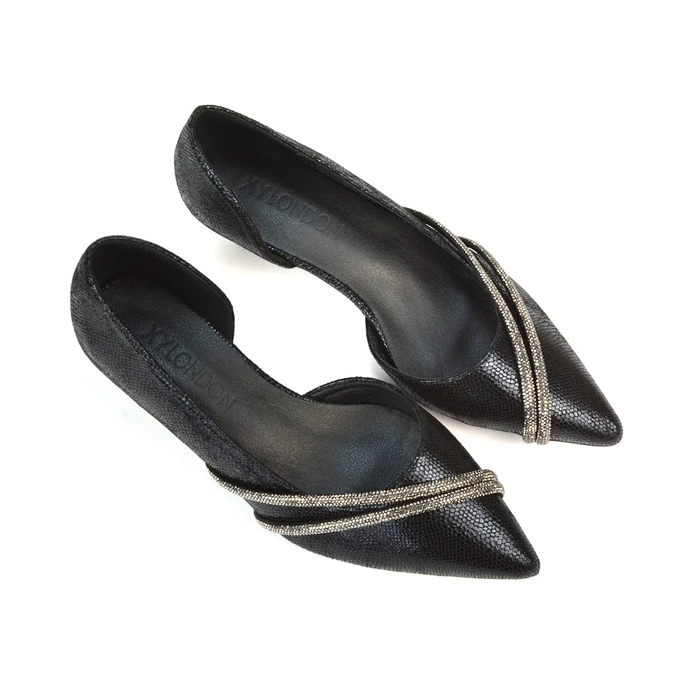 Lucie Low Kitten Heel Diamante Rhinestone Pointed Toe Court Heels in Black sold by XYlondon product image thumbnail 3