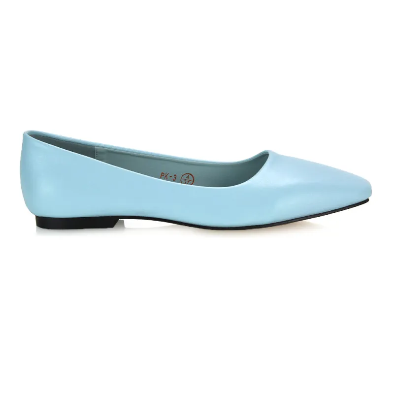Maci Square Toe Slip on Flat Heel Ballerina Pumps in Blue Synthetic Leather sold by XYlondon