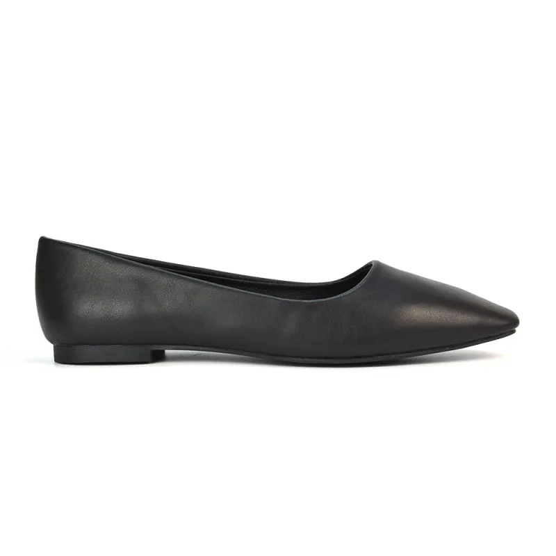 Maci Square Toe Slip on Flat Heel Ballerina Pumps in Black Synthetic Leather sold by XYlondon