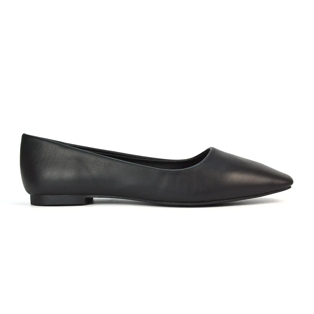 Maci Square Toe Slip on Flat Heel Ballerina Pumps in Black Synthetic Leather sold by XYlondon