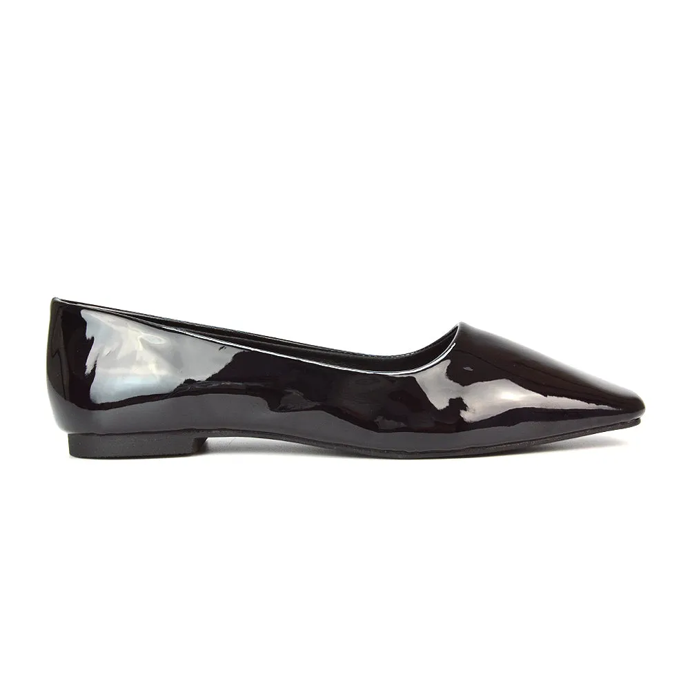 Maci Square Toe Slip on Flat Heel Ballerina Pumps in Black Patent sold by XYlondon