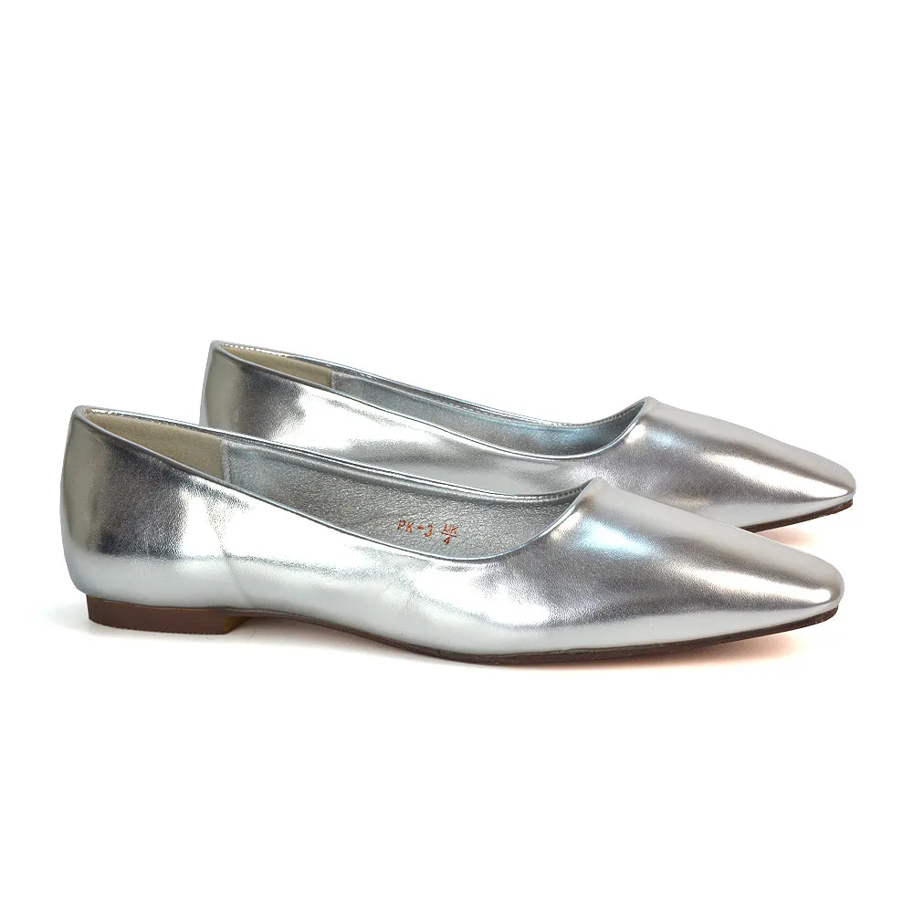 Maci Square Toe Slip on Flat Heel Ballerina Pumps in Silver Metallic sold by XYlondon product image thumbnail 3