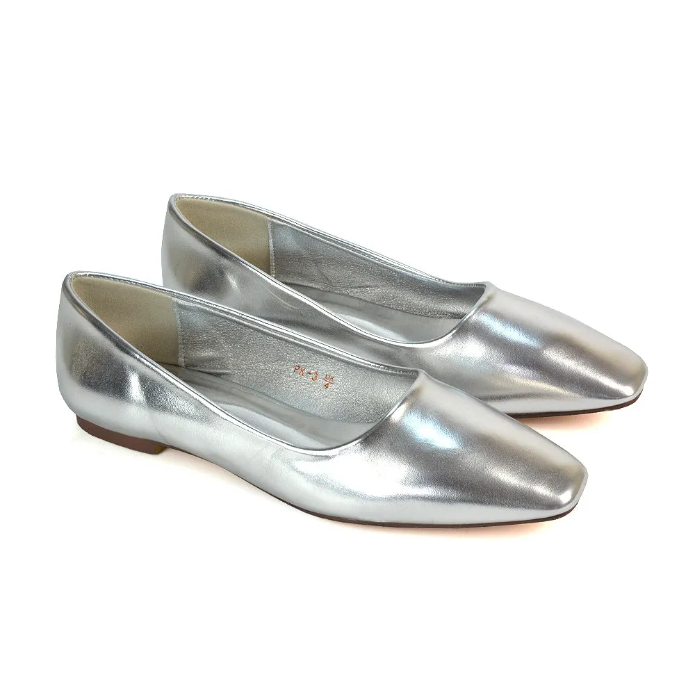 Maci Square Toe Slip on Flat Heel Ballerina Pumps in Silver Metallic sold by XYlondon product image thumbnail 2