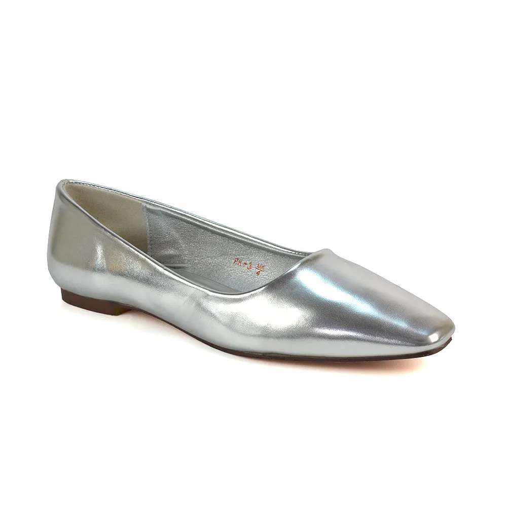 Maci Square Toe Slip on Flat Heel Ballerina Pumps in Silver Metallic sold by XYlondon product image thumbnail 5