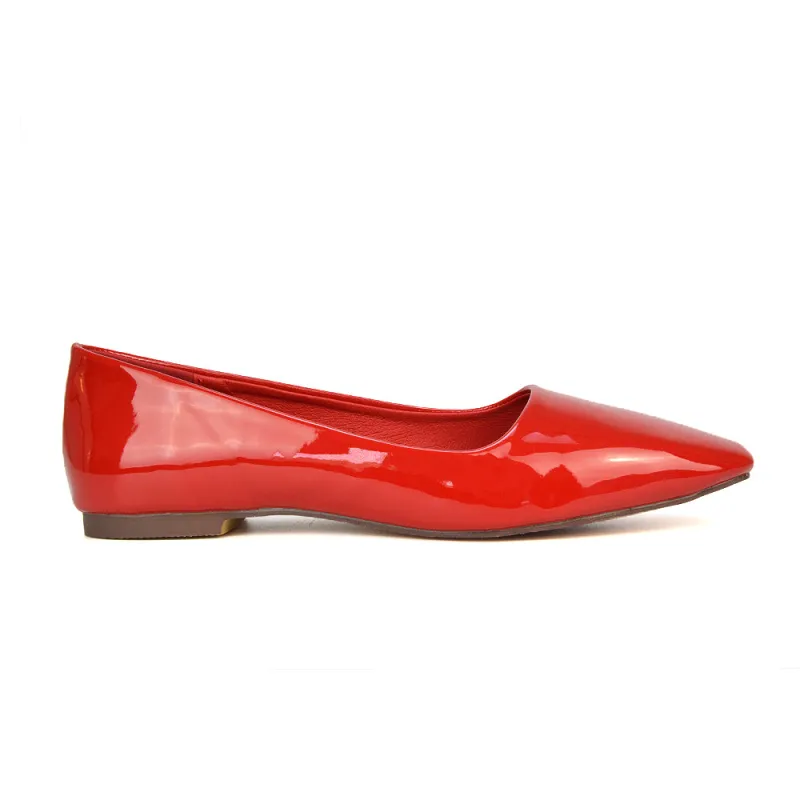 Maci Square Toe Slip on Flat Heel Ballerina Pumps in Cherry Red Patent sold by XYlondon