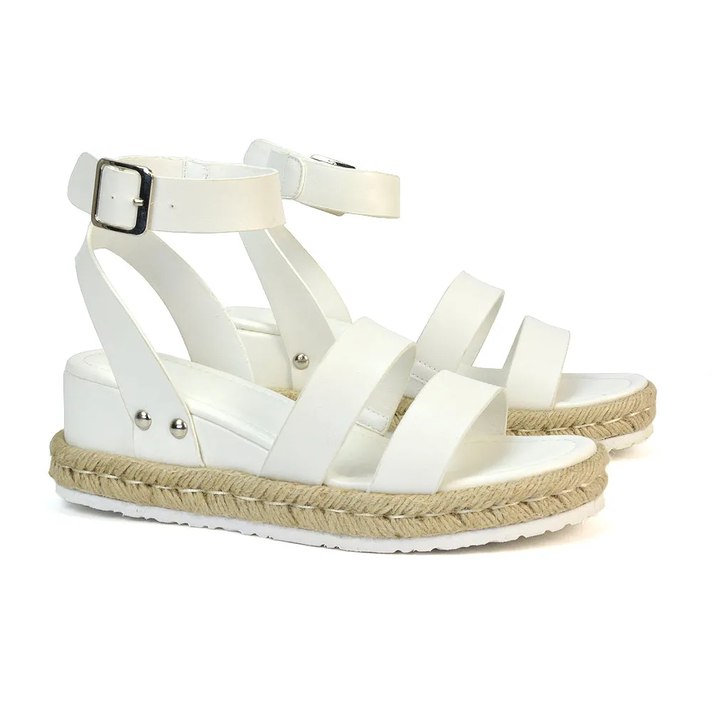 Jorja Platform Wedge Heel Sandals Espadrilles in White Synthetic Leather sold by XYlondon product image thumbnail 2