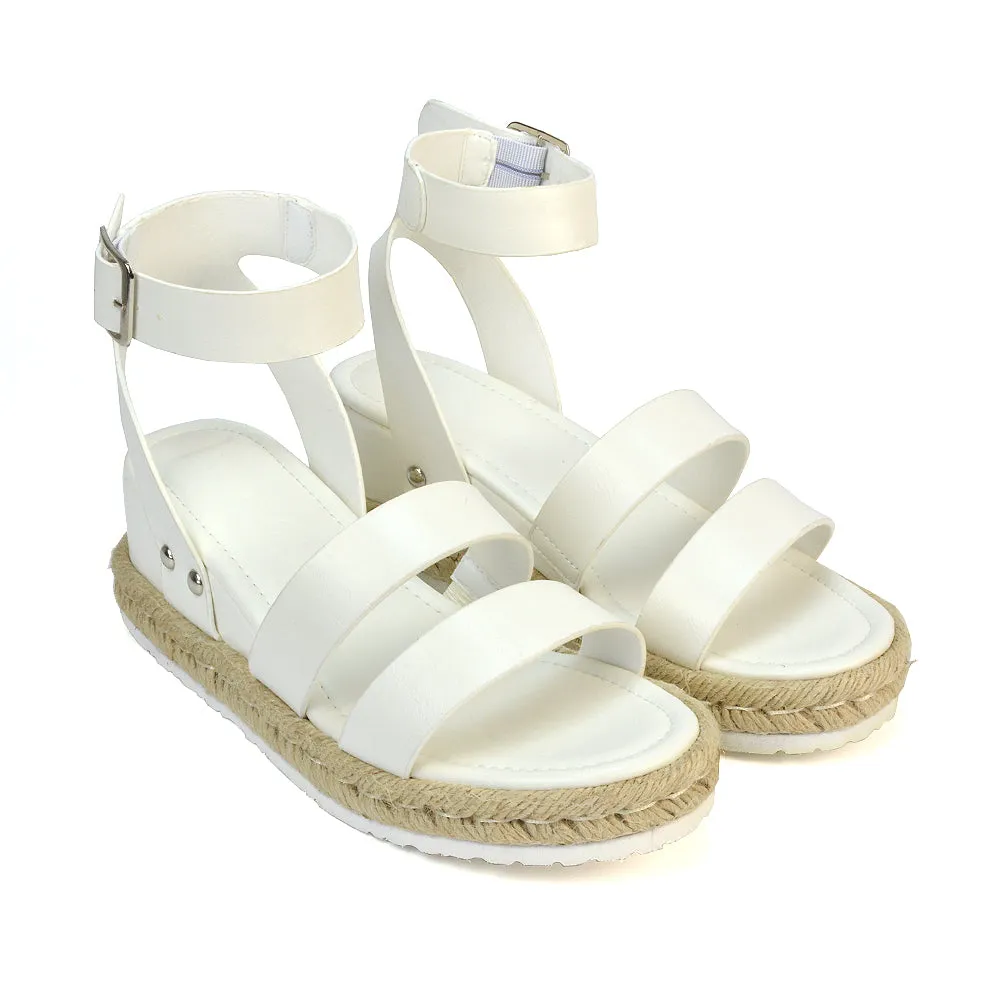 Jorja Platform Wedge Heel Sandals Espadrilles in White Synthetic Leather sold by XYlondon product image thumbnail 4
