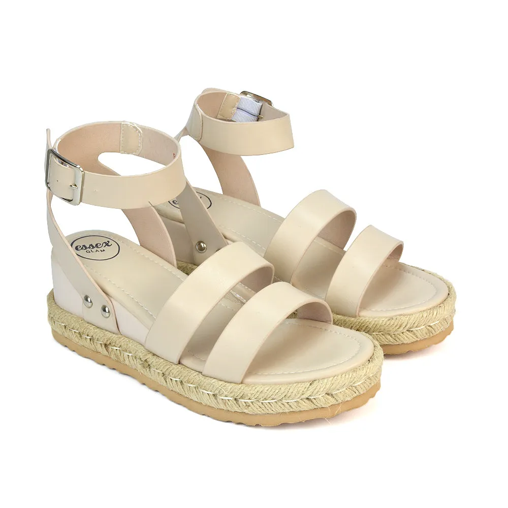 Jorja Platform Wedge Heel Sandals Espadrilles in Nude Synthetic Leather sold by XYlondon product image thumbnail 4