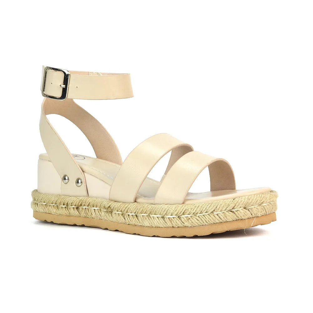 Jorja Platform Wedge Heel Sandals Espadrilles in Nude Synthetic Leather sold by XYlondon product image thumbnail 5