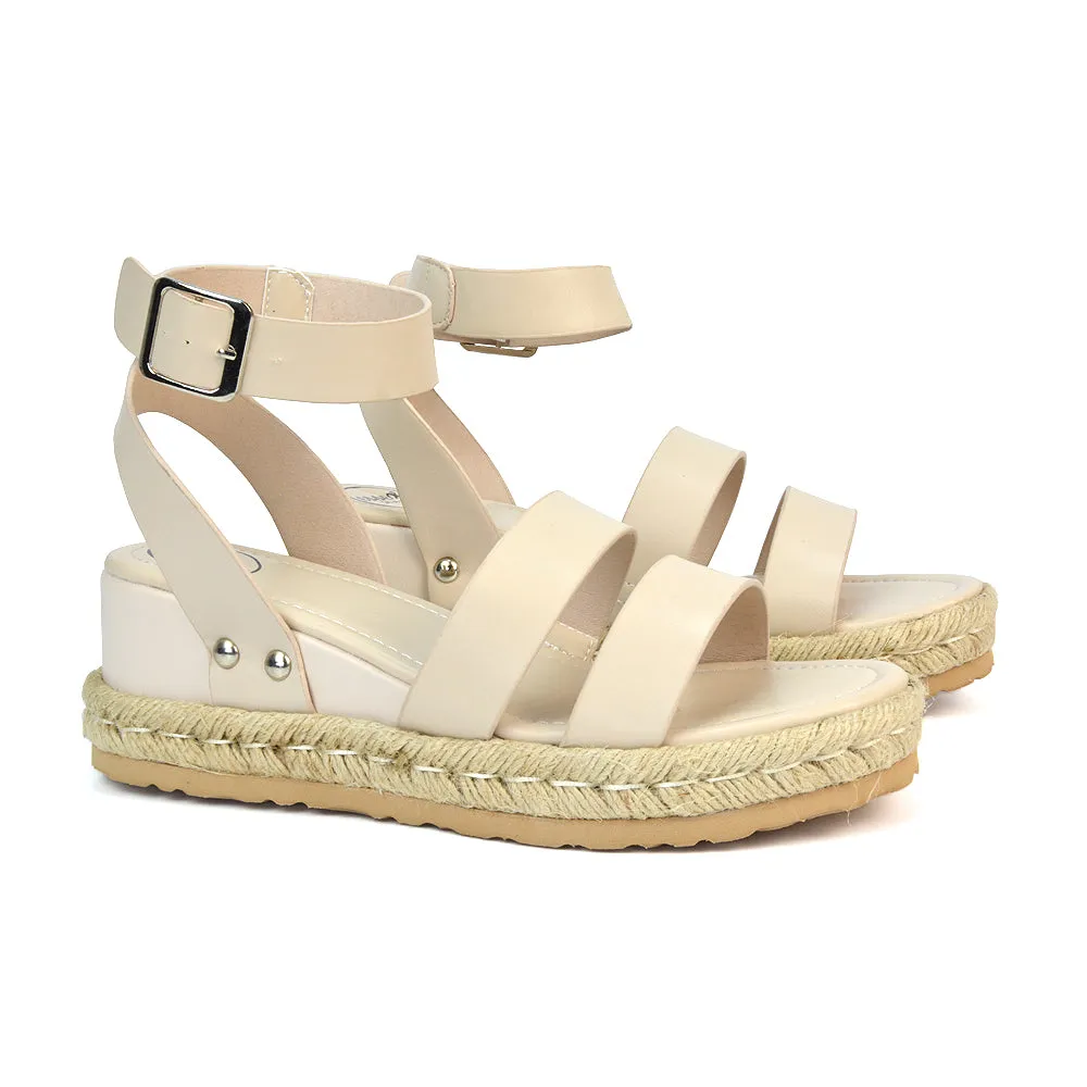 Jorja Platform Wedge Heel Sandals Espadrilles in Nude Synthetic Leather sold by XYlondon product image thumbnail 2