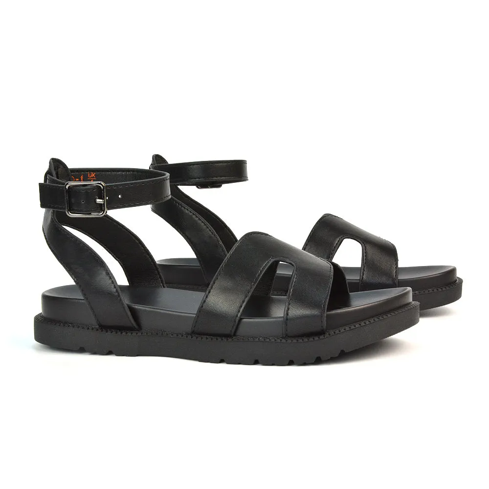 Eboni Flatform Festival Sandals With Ankle Strap Cut Out Design in Black Synthetic Leather sold by XYlondon product image thumbnail 5