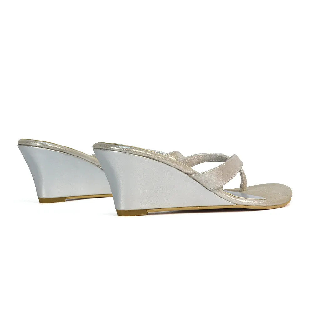 Shona Toe Post Slip On Low Flip Flop Wedge Heel Sandal Mules in Silver sold by XYlondon product image thumbnail 5
