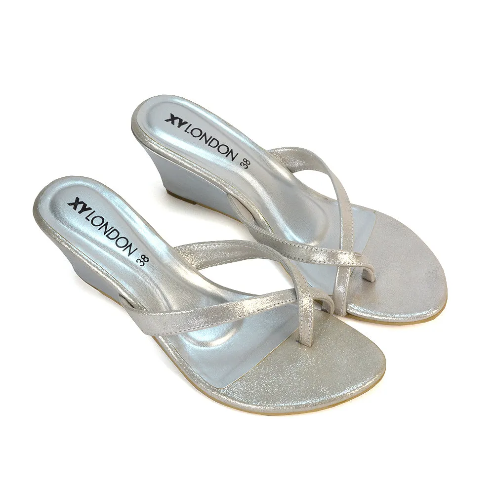 Shona Toe Post Slip On Low Flip Flop Wedge Heel Sandal Mules in Silver sold by XYlondon product image thumbnail 4