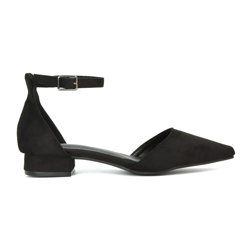 Robyn Pointed Toe Low Heel Strappy Court Shoes in Black Faux Suede sold by XYlondon product image thumbnail 2