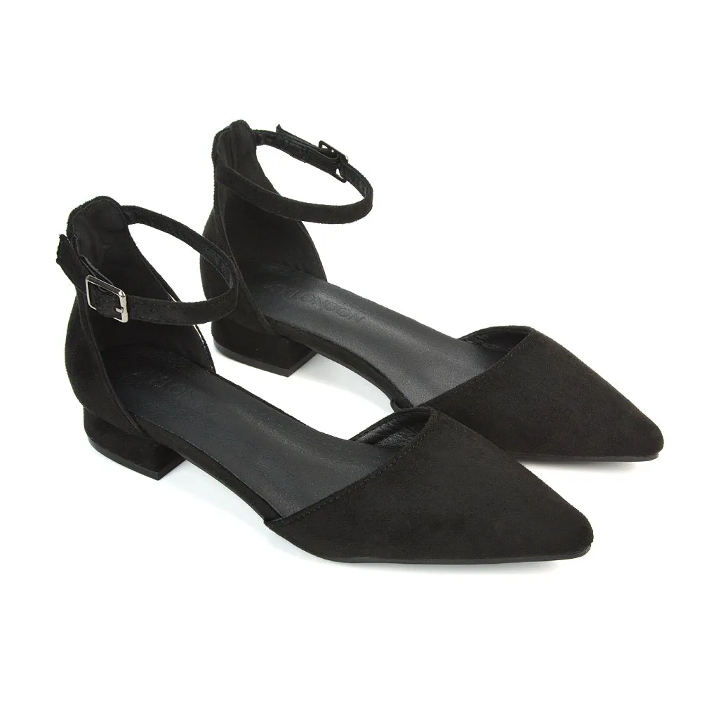 Robyn Pointed Toe Low Heel Strappy Court Shoes in Black Faux Suede sold by XYlondon product image thumbnail 5