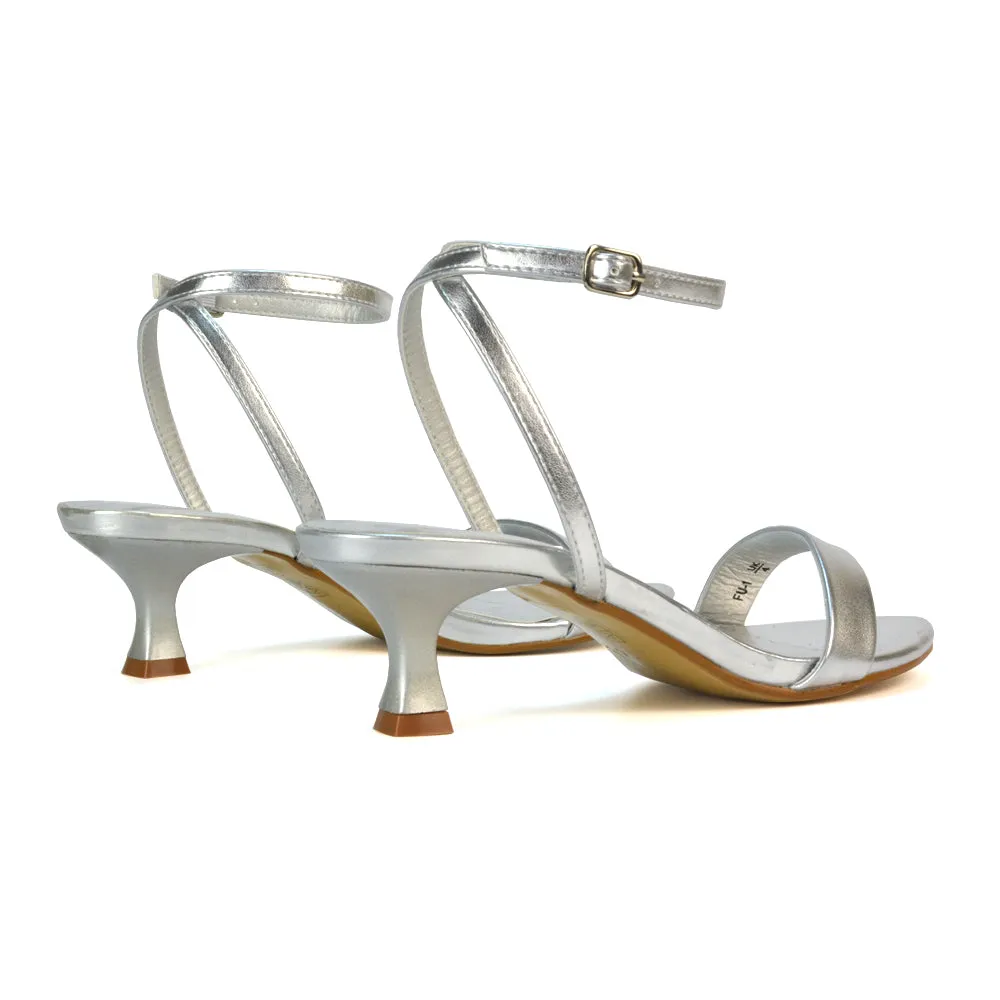 Antonia Strappy Party Kitten Low Heel Sandals in Silver Metallic sold by XYlondon product image thumbnail 5