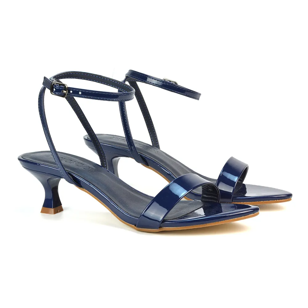 Antonia Strappy Party Kitten Low Heel Sandals in Navy Patent sold by XYlondon product image thumbnail 3