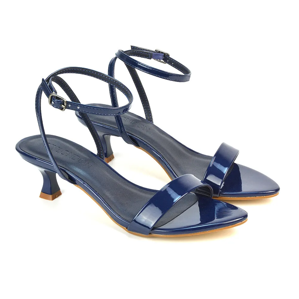 Antonia Strappy Party Kitten Low Heel Sandals in Navy Patent sold by XYlondon product image thumbnail 2