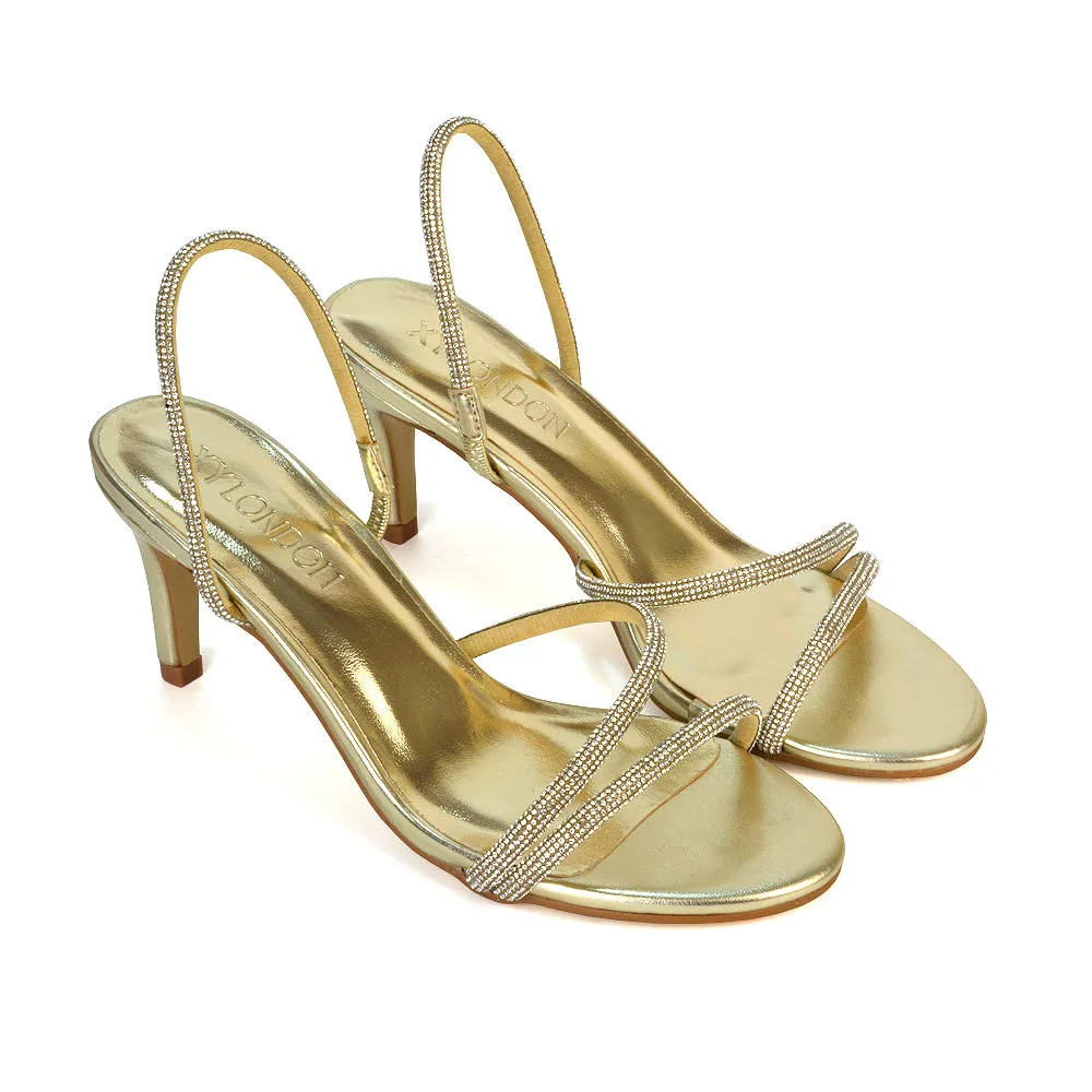 Polly Slingback Strappy Diamante Stiletto High Heel Sandals in Gold Metallic sold by XYlondon product image thumbnail 5