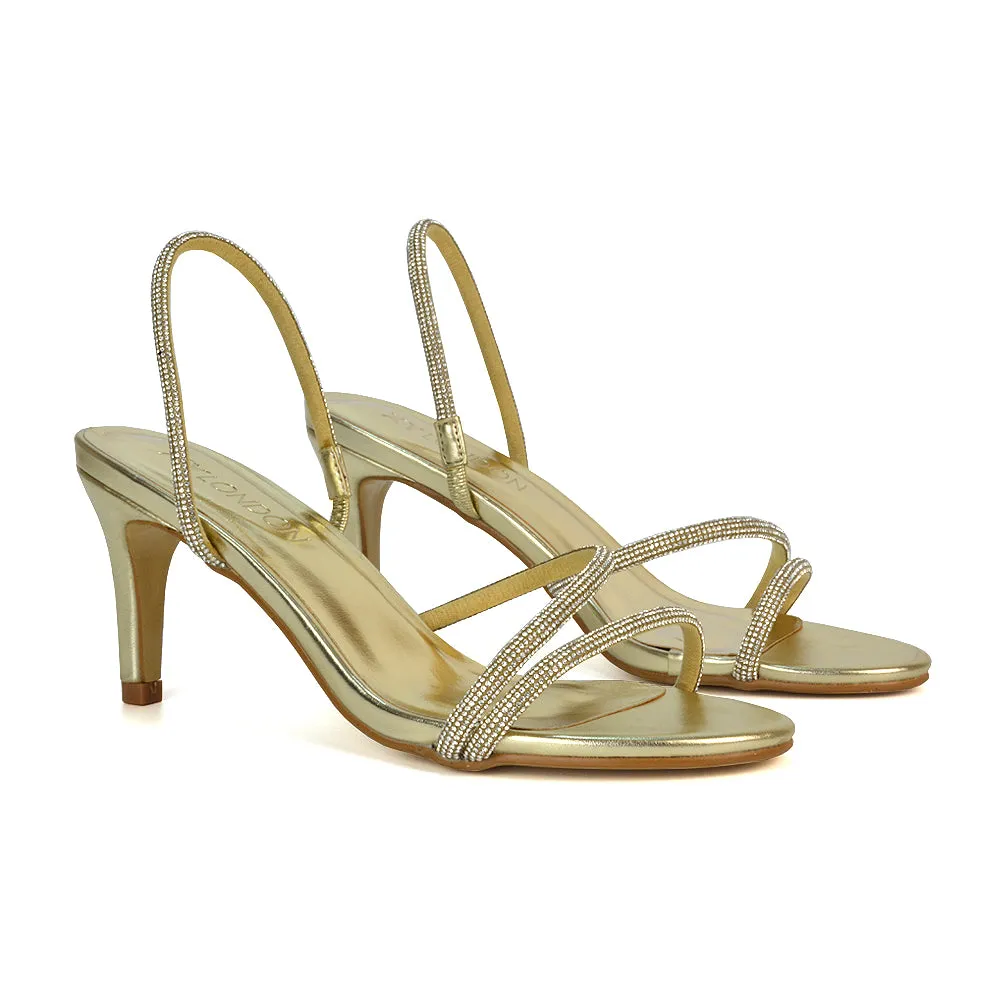 Polly Slingback Strappy Diamante Stiletto High Heel Sandals in Gold Metallic sold by XYlondon product image thumbnail 2