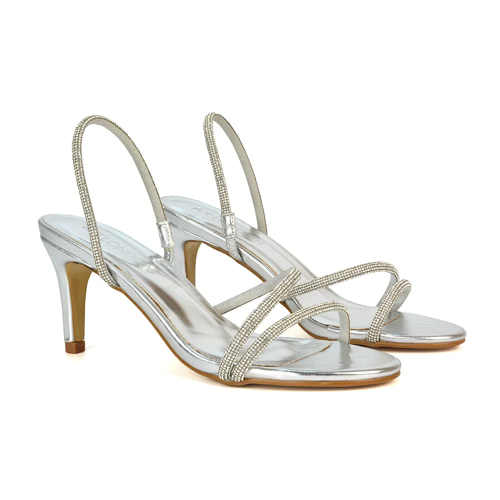Polly Slingback Strappy Diamante Stiletto High Heel Sandals in Silver Metallic sold by XYlondon product image thumbnail 2