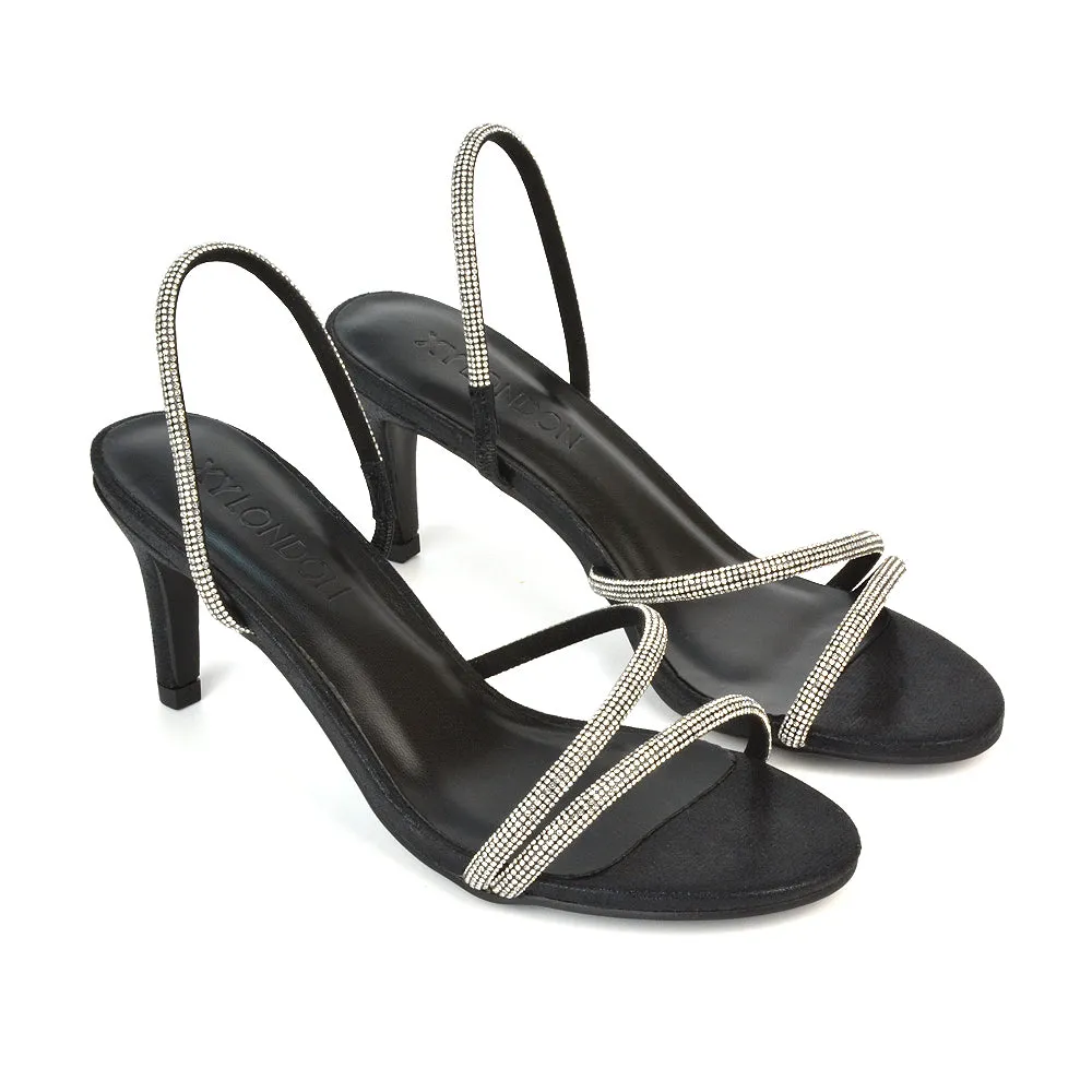 Polly Slingback Strappy Diamante Stiletto High Heel Sandals in Black Shimmer sold by XYlondon product image thumbnail 3