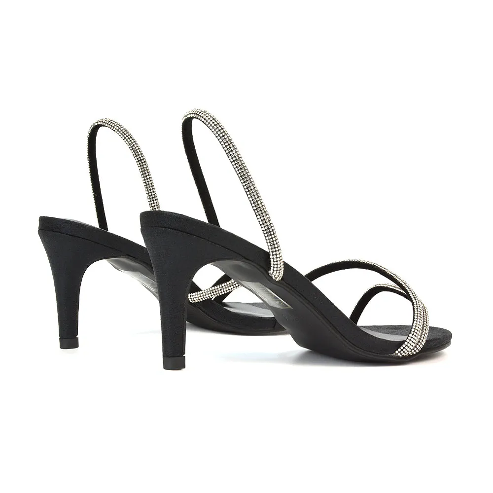 Polly Slingback Strappy Diamante Stiletto High Heel Sandals in Black Shimmer sold by XYlondon product image thumbnail 4