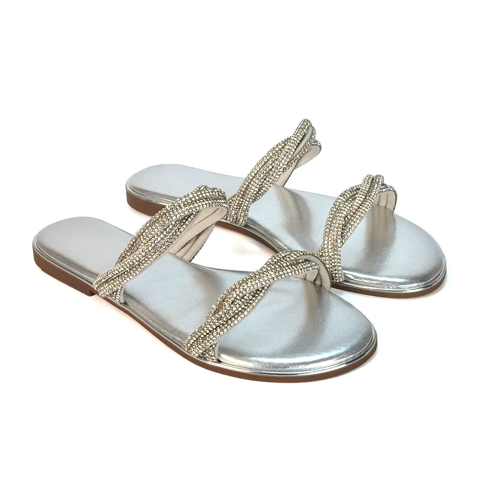 Clara Strappy Flat Diamante Sandals Summer Sliders in Silver sold by XYlondon product image thumbnail 5