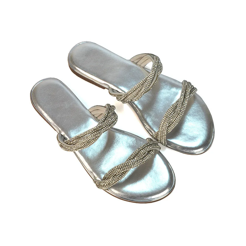 Clara Strappy Flat Diamante Sandals Summer Sliders in Silver sold by XYlondon product image thumbnail 4