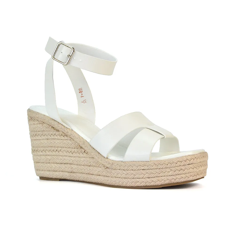 Kala Espadrille Strappy Platform Wedge Heel Sandals With a Square Toe in White sold by XYlondon product image thumbnail 3