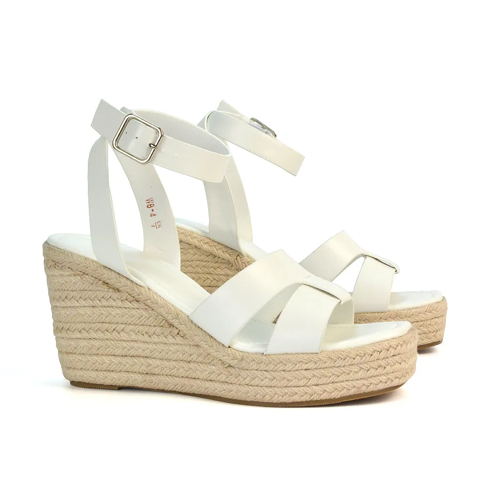 Kala Espadrille Strappy Platform Wedge Heel Sandals With a Square Toe in White sold by XYlondon product image thumbnail 2