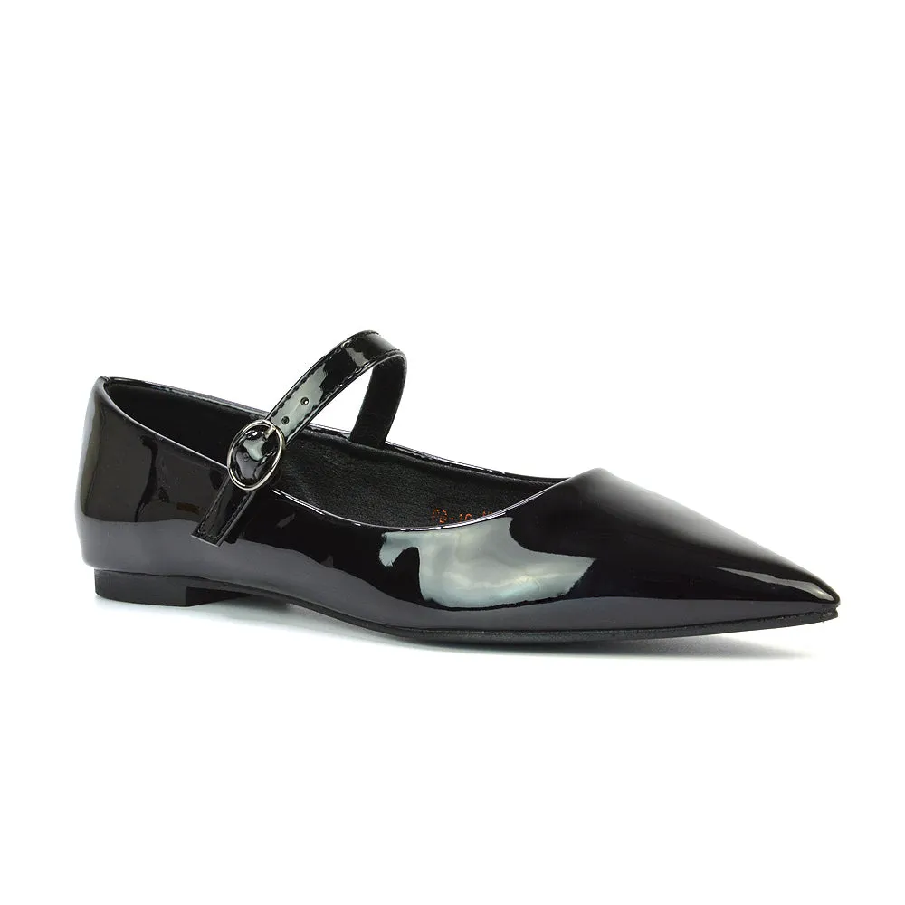 Aimee Pointed Toe Strappy Ballerina Pump Flat Shoes in Black Patent sold by XYlondon product image thumbnail 2