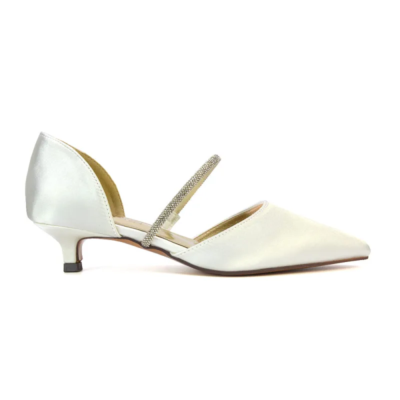 Laura Kitten Heel Diamante Pointed Toe Court Shoes Heels in Ivory sold by XYlondon