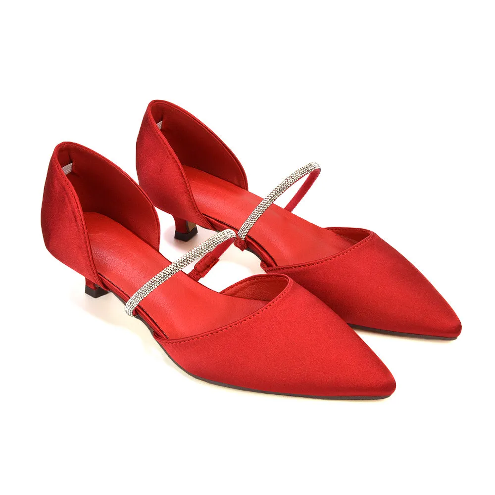 Laura Kitten Heel Diamante Pointed Toe Court Shoes Heels in Red sold by XYlondon product image thumbnail 4