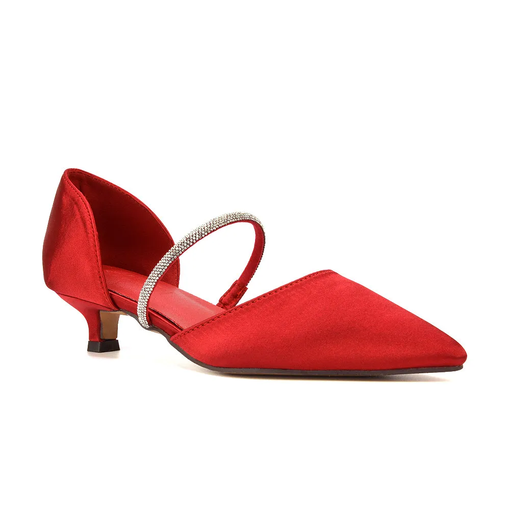 Laura Kitten Heel Diamante Pointed Toe Court Shoes Heels in Red sold by XYlondon product image thumbnail 3
