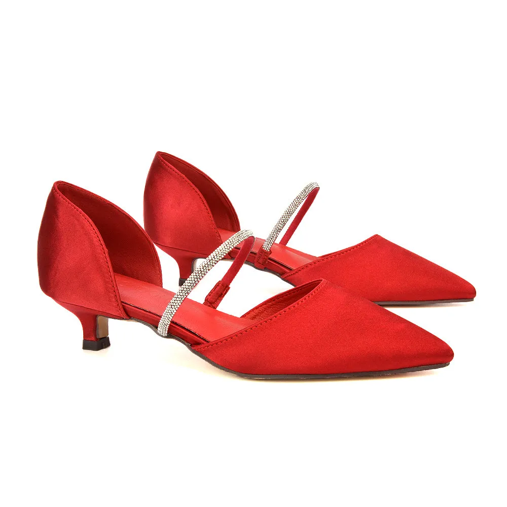 Laura Kitten Heel Diamante Pointed Toe Court Shoes Heels in Red sold by XYlondon product image thumbnail 2