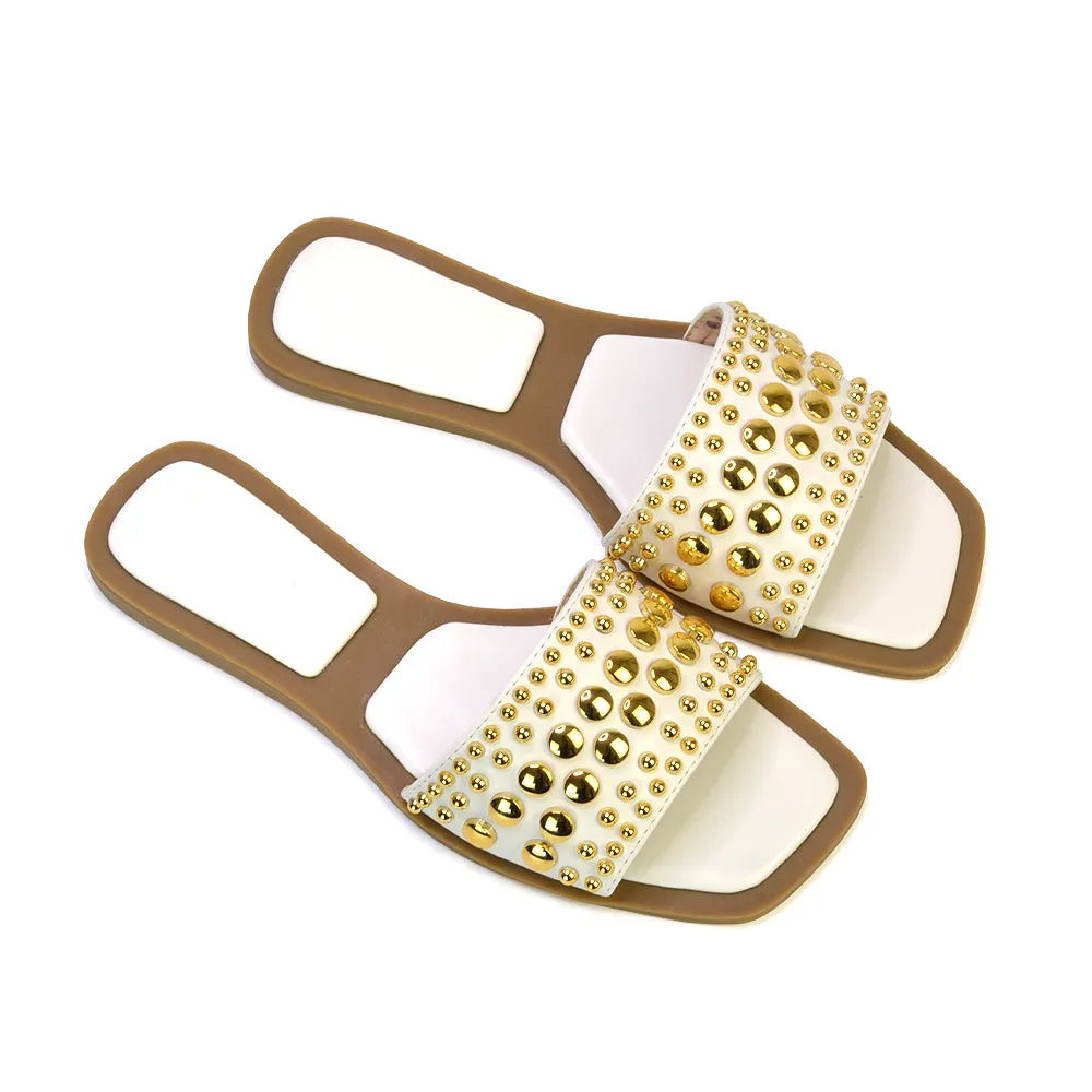 Elodie Studded Flat Heel Slide Sandals With Square Toe in White sold by XYlondon product image thumbnail 4