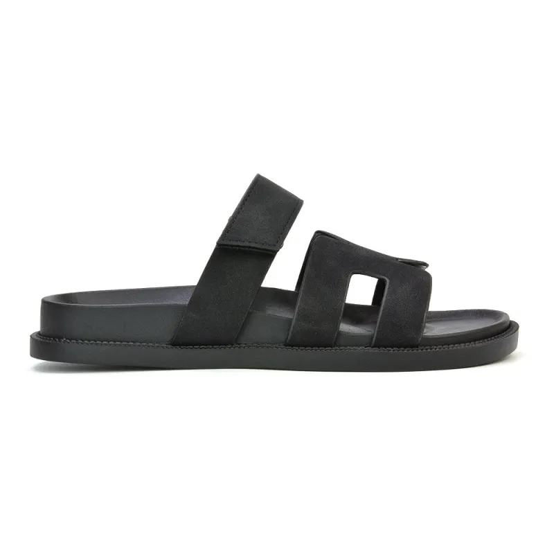 Lydia Cut Out Adjustable Strap Summer Flat Sandal Holiday Sliders in Black sold by XYlondon