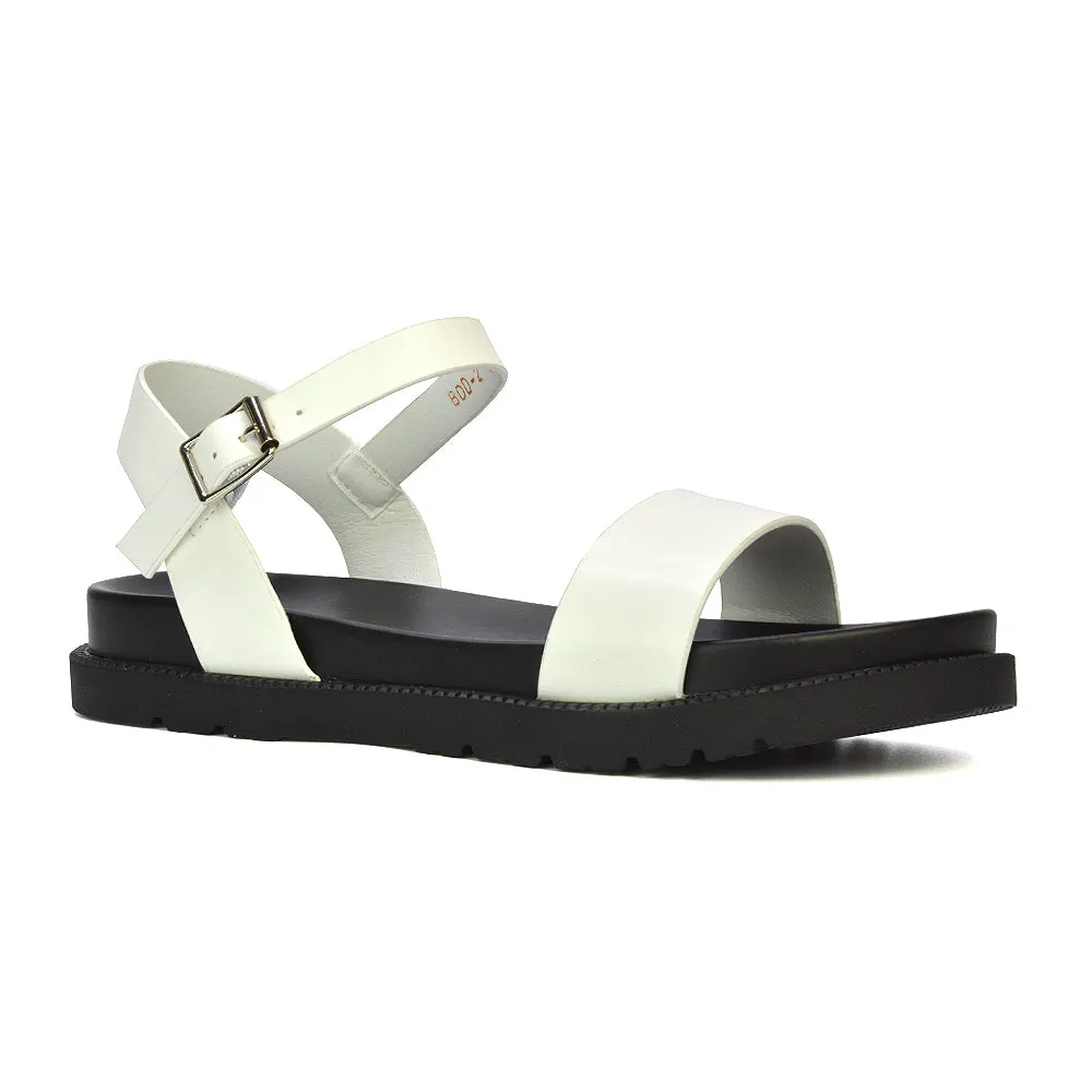 Grace Womens Flatform Ankle Buckle Strappy Summer Sandals in White Synthetic Leather sold by XYlondon product image thumbnail 3