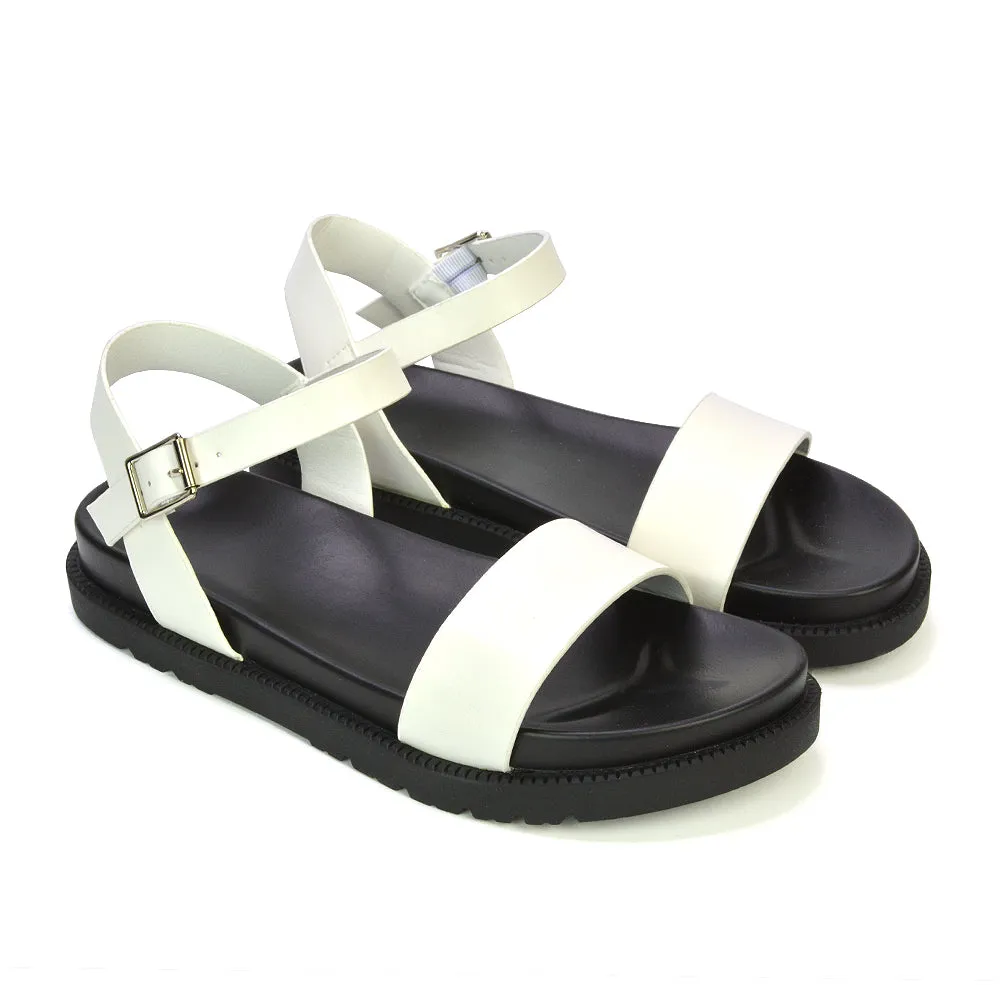 Grace Womens Flatform Ankle Buckle Strappy Summer Sandals in White Synthetic Leather sold by XYlondon product image thumbnail 2