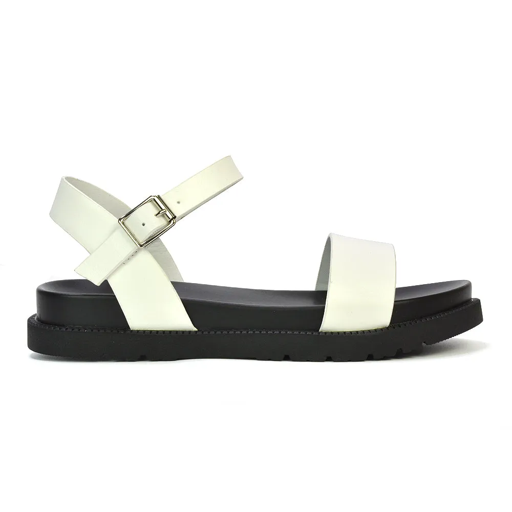 Grace Womens Flatform Ankle Buckle Strappy Summer Sandals in White Synthetic Leather sold by XYlondon product image thumbnail 4