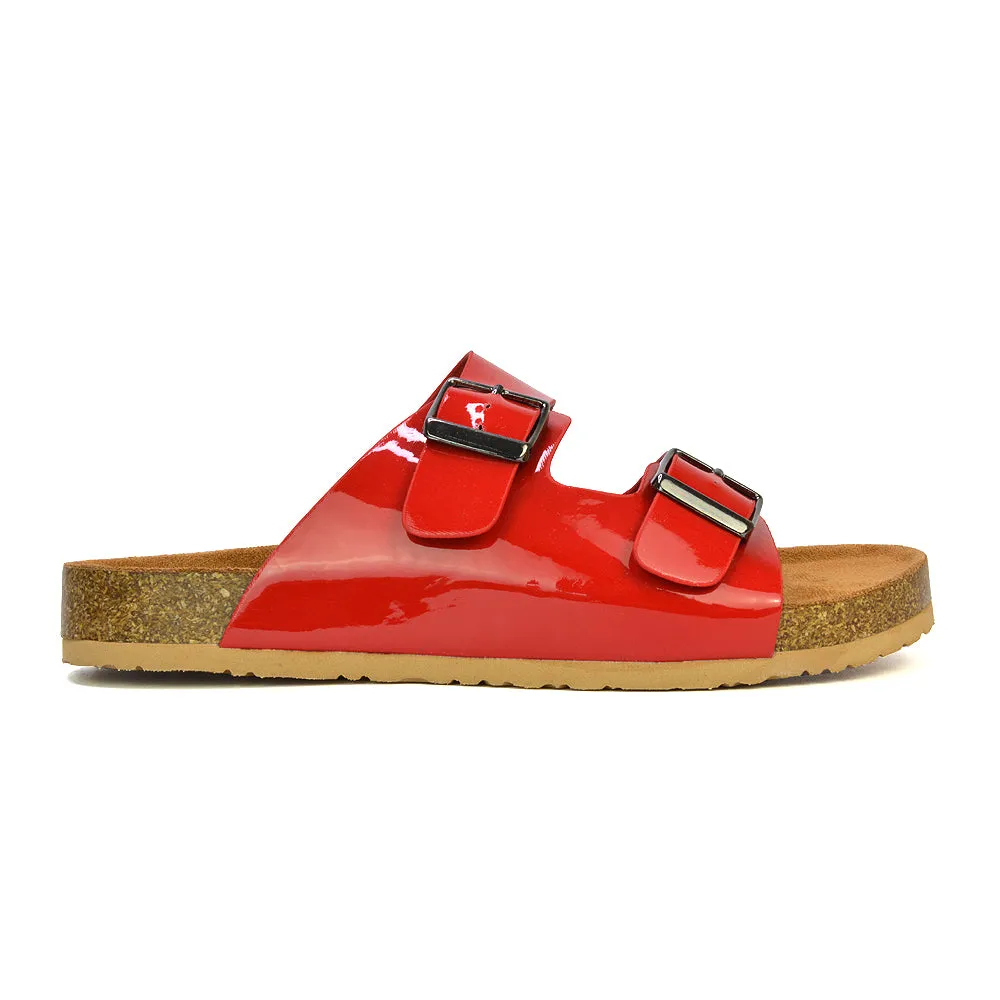 Star Double Buckle Strap Flat Slider Casual Footbed Summer Mule Sandals in Red Patent sold by XYlondon product image thumbnail 3