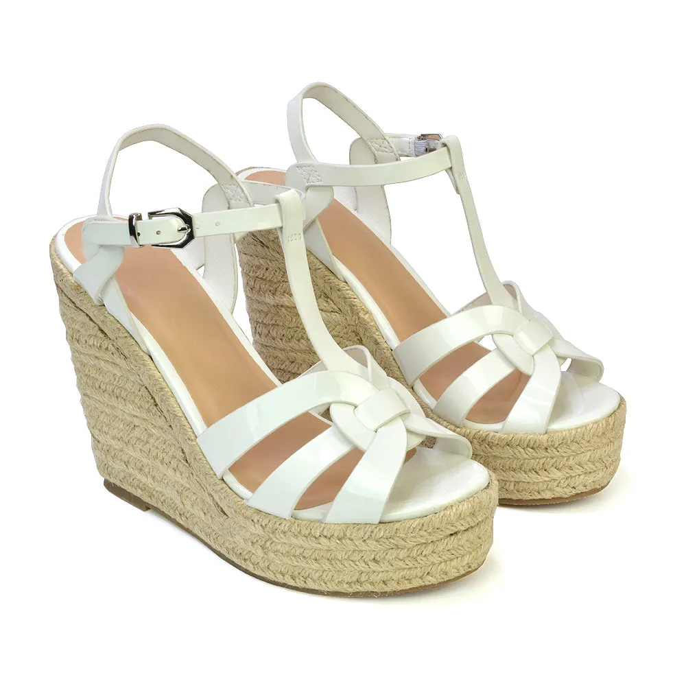 Alexis Strappy Espadrille Platform Wedge Heel Sandals in White Patent sold by XYlondon product image thumbnail 2