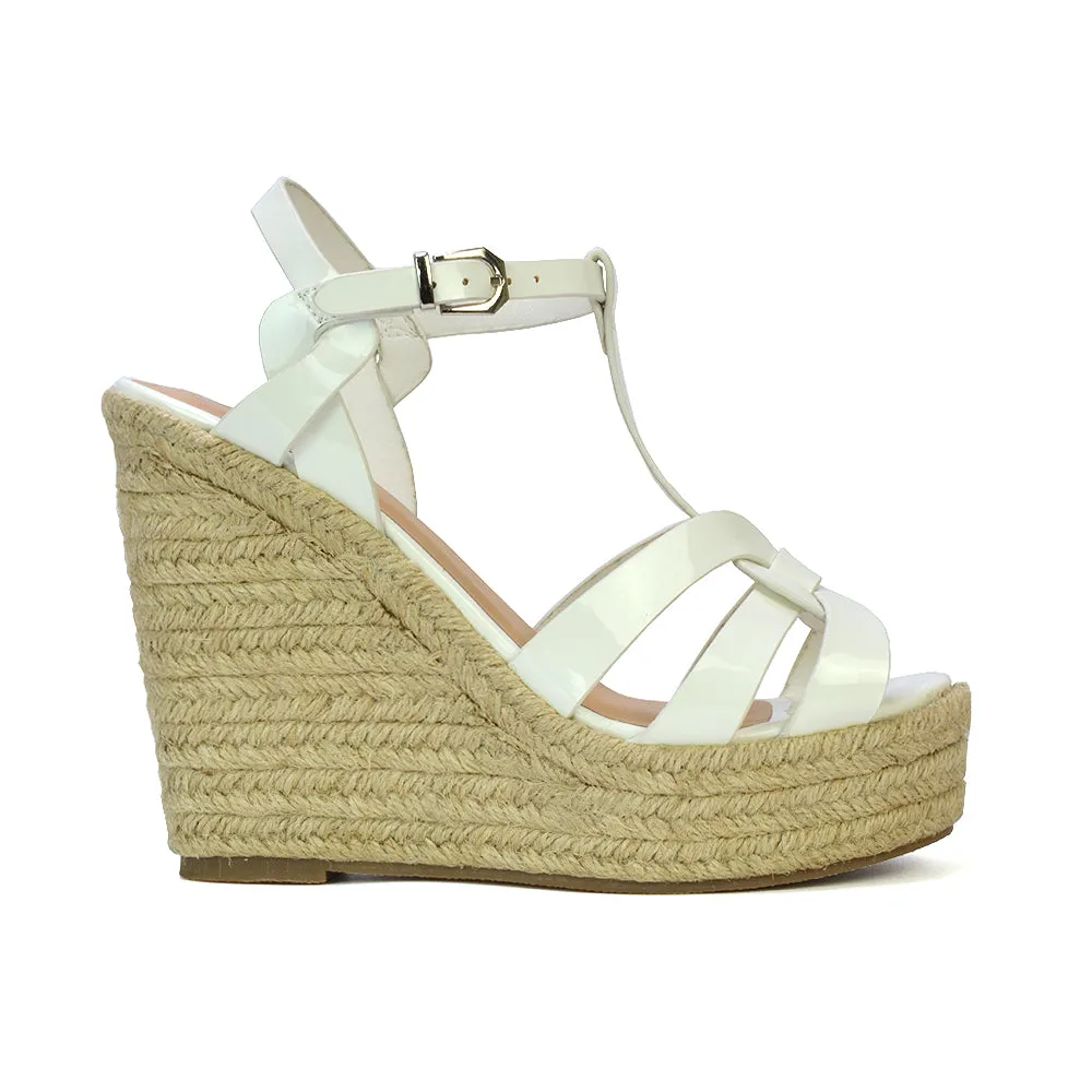 Alexis Strappy Espadrille Platform Wedge Heel Sandals in White Patent sold by XYlondon product image thumbnail 4
