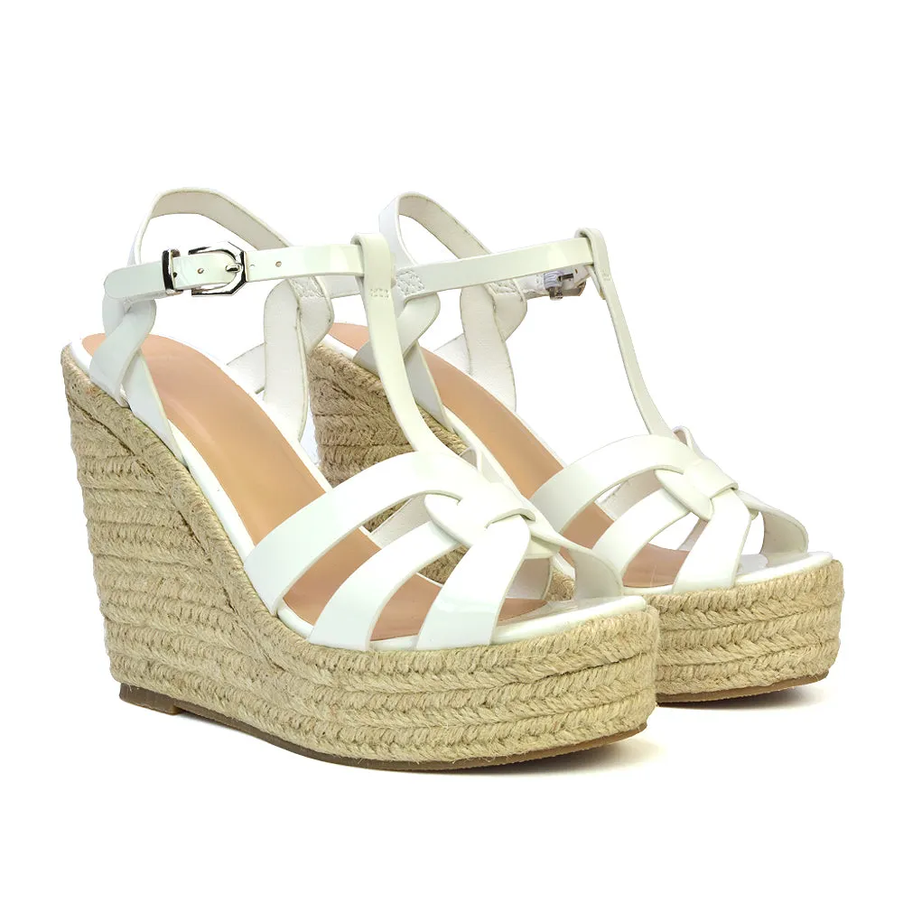 Alexis Strappy Espadrille Platform Wedge Heel Sandals in White Patent sold by XYlondon product image thumbnail 5