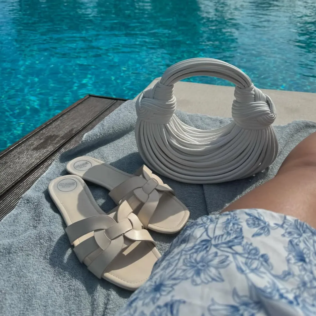 Luci Square Toe Strappy Slip On Flat Summer Holiday Sandals in Nude sold by XYlondon product image thumbnail 3