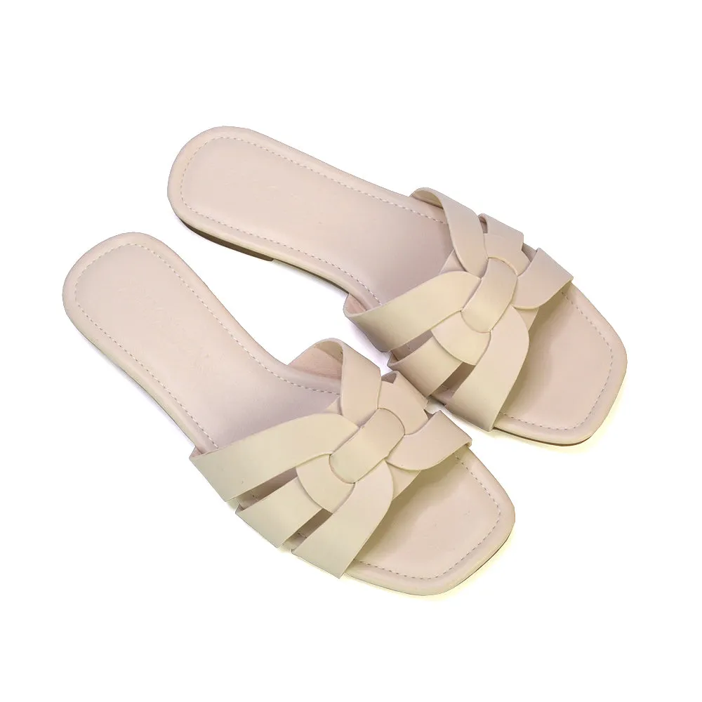Luci Square Toe Strappy Slip On Flat Summer Holiday Sandals in Nude sold by XYlondon product image thumbnail 5
