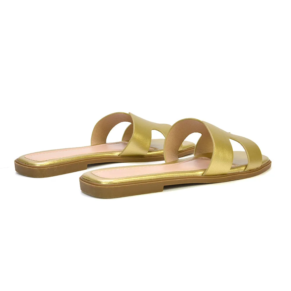 Leanna Cut Out Slip On Flat Sandals Sliders in Gold sold by XYlondon product image thumbnail 5